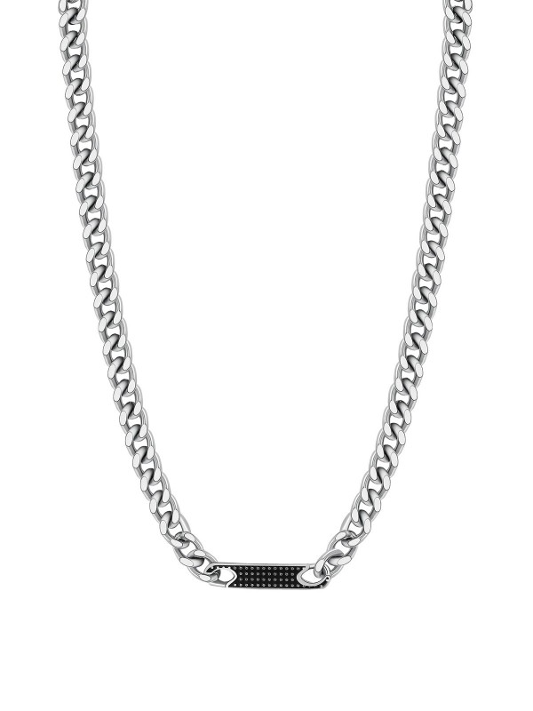 Dominantan stil muške ogrilice - BROSWAY BULLET ✔️ Dužina 46,5cm ✔️ Nerđajući čelik ✔️ Boja srebra sa pločicom od crnog emajla ✔️ - Poručite online!