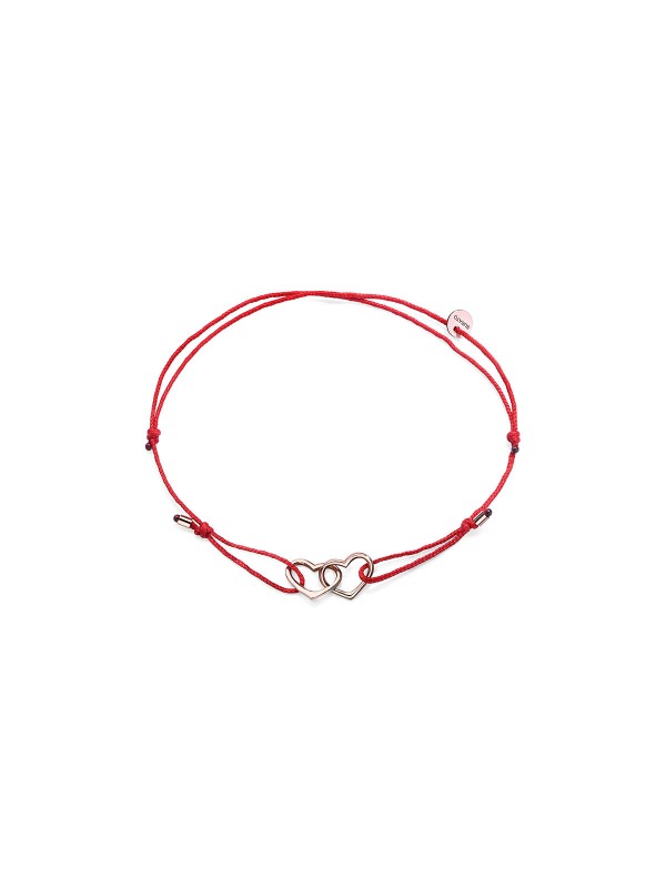 BURATO Ženska Narukvica TWO HEARTS  RED RIBBON ✓ Narukvica od pamučnog voskiranog konca ✓ Moderan dizajn ➤ Poručite odmah online!