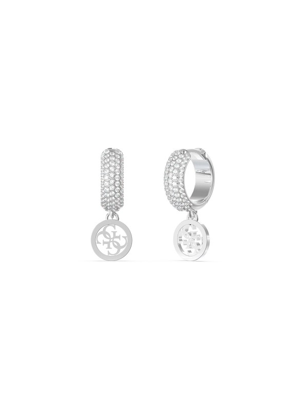 Neodoljive ženske minđuše - GUESS CRAZY EARRINGS - Mala alka optočena cirkonima ✔️ Viseći privezak 4G logotip ✔️ Nerđajući čelik ✔️ - Poručite online!