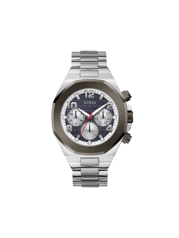 Guess Empire muški ručni sat - model od nerđajućeg čelika u boji srebra sa crnim top ring-om, poručite putem Timer.co.rs online shop-a na kućnu adresu.