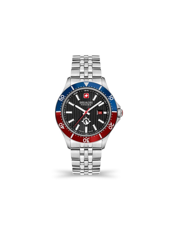Swiss Military Hanowa Flagship X muški ručni sat - model kućišta u boji srebra sa detaljima u plavoj i crvenoj boji, poručite putem Timer.co.rs online shop-a.