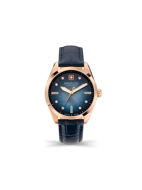 Swiss Military Hanowa Mountain Crystal ženski sat - model sa efektnim teget kožnim kaišem sa kroko printom, poručite putem Timer.co.rs online shop-a.