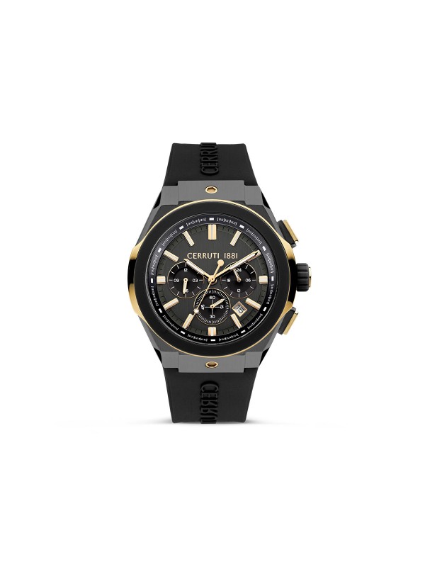 Ekskluzivna elegancija u tamnoj kombinaciji. Cerruti 1881 RUCELLO - Prečnik 48mm, crni brojčanik sa zlatnim detaljima.. Kupite online!