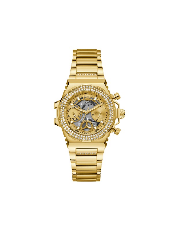 Ekskluzivna elegancija u zlatnoj boji. GUESS ŽENSKI SAT FUSION GW0552L2 - Prečnik 36mm, šampanj sunray brojčanik sa cirkonima. Kupite online!