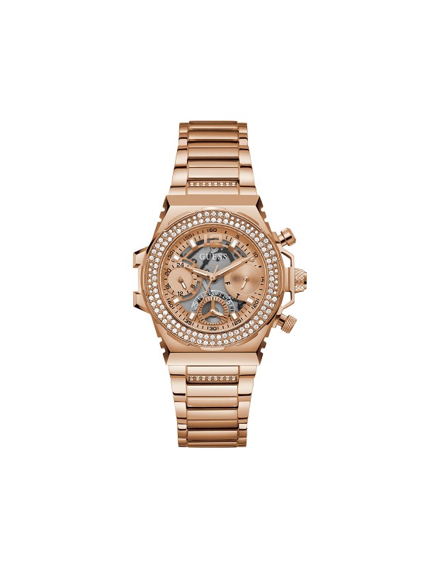 Romantična elegancija u boji ružičastog zlata. GUESS ŽENSKI SAT FUSION GW0552L3 - Prečnik 36mm, rosegold sunray brojčanik sa cirkonima. Poručite!