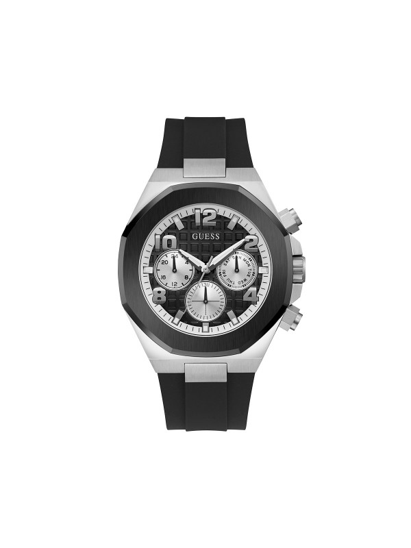 GUESS MUŠKI SAT EMPIRE GW0583G1 - srebrni sat, oktogonalno kućište, crna silikonska narukvica. Luksuz i funkcionalnost na zglobu. Kupite online!