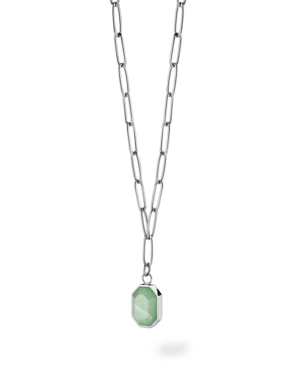 Dodajte boju i eleganciju uz ogrlicu Geometric Gemstone. Zeleni aventurin i srebro za stilizovan izgled.
