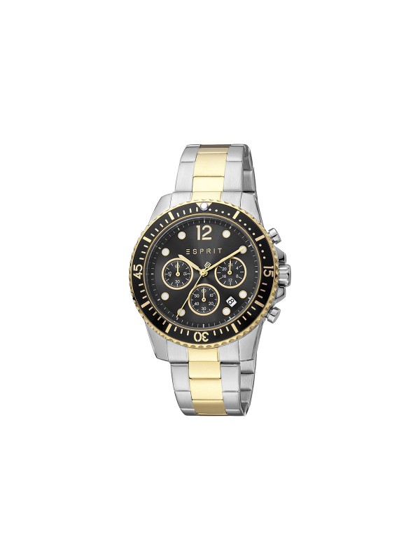 Esprit muški ručni sat od nerđajućeg čelika u boji srebra i žutog zlata - model sa efektnim crnim brojčanikom, poručite putem Timer.co.rs online shop-a.