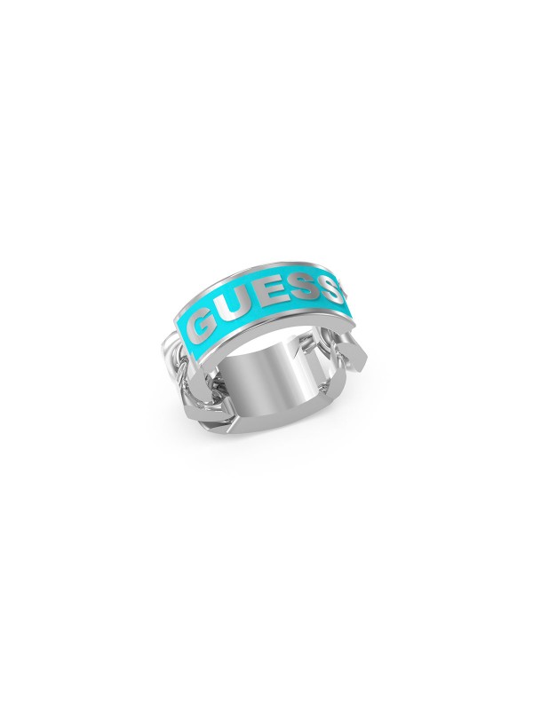 Guess X Power muški prsten sa pločicom sa tirkiznim emjalom i Guess logotipom - model u boji srebra, lako poručite putem S&L Jokić online prodavnice.