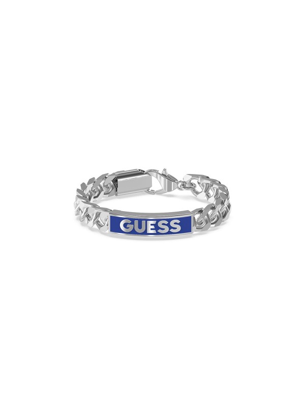 Guess X Power mušku narukvicu u boji srebra - model sa pločicom sa teget emajlom i Guess logotipom, poručite putem S&L Jokić online shop-a.