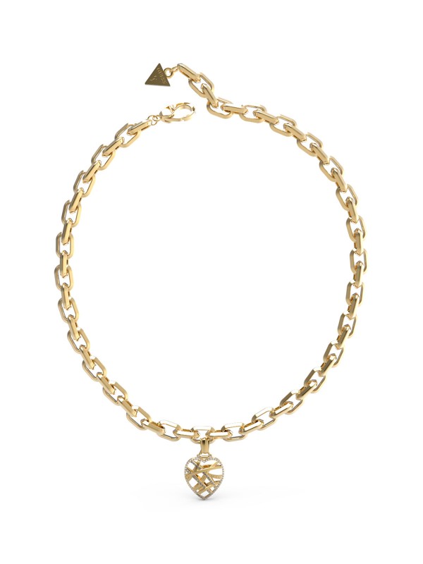 Guess Heart Cage žensku ogrlicu sa karikama i visećim priveskom u obliku srca - model u boji žutog zlata, poručite putem Timer.co.rs online shop-a.