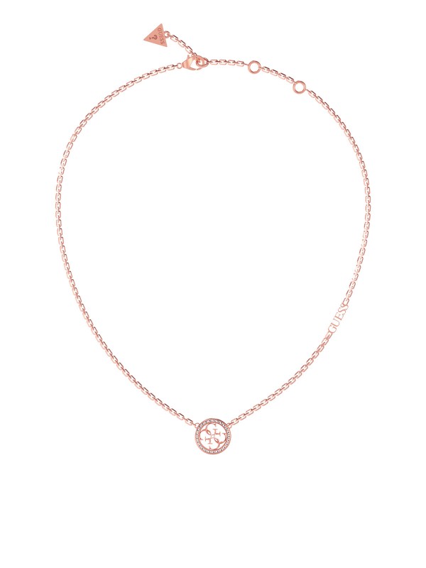 Otkrijte elegantnu GUESS ogrlicu "LIFE IN 4G" u boji roze zlata s 4G logotipom i cirkonima. Podesiva dužina 41-46cm. Idealna za svaki stil!