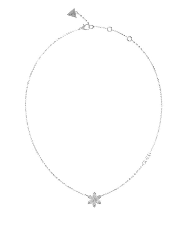 Elegantna GUESS ogrlica "White Lotus" sa cirkonima, podesive dužine 41-46cm. Savršen srebrni nakit za svaku priliku.