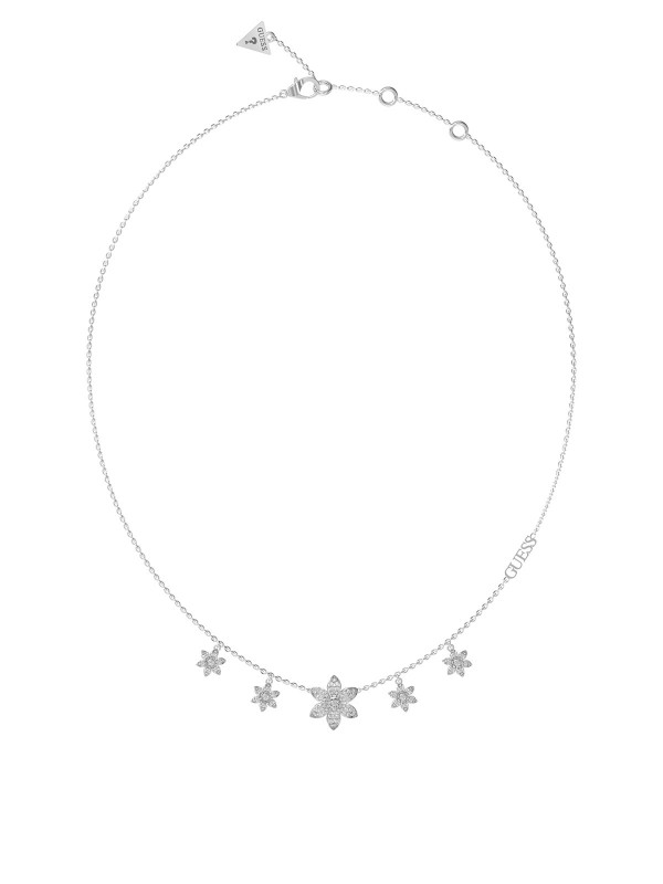 Elegantna GUESS ogrlica sa lotus cvetovima i cirkonima, podesive dužine 41-46cm, savršen dodatak za svaki stil.