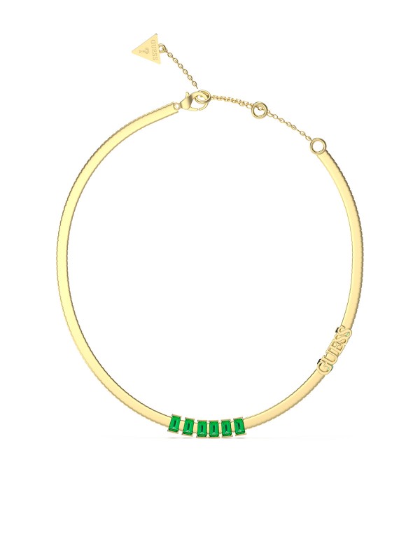 Otkrijte GUESS "Snake" ogrlicu u zlatnoj boji sa zelenim cirkonima. Podesiva, elegantna i savršena za svaki stil.