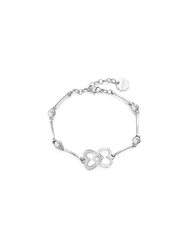 Elegantna Brosway ženska narukvica od nerđajućeg čelika sa dva srca i Swarovski kristalima.