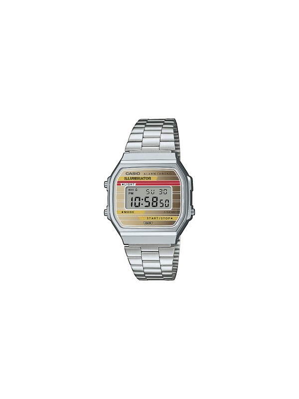 Elegantan Casio Vintage A168WEHA-9AEF u srebrnoj boji sa zlatnim brojčanikom, savršen spoj retro stila i modernih funkcija. Kupite sada!