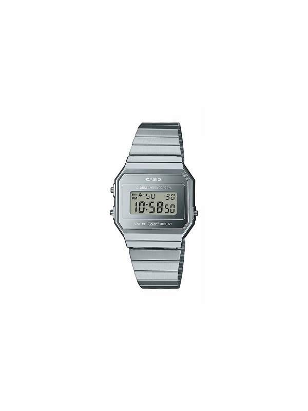 Prefinjen i moderan, CASIO VINTAGE A700WEV-7AEF u srebrnoj boji nudi sofisticiranost i udobnost uz LED osvetljenje, štopericu i dnevni alarm.