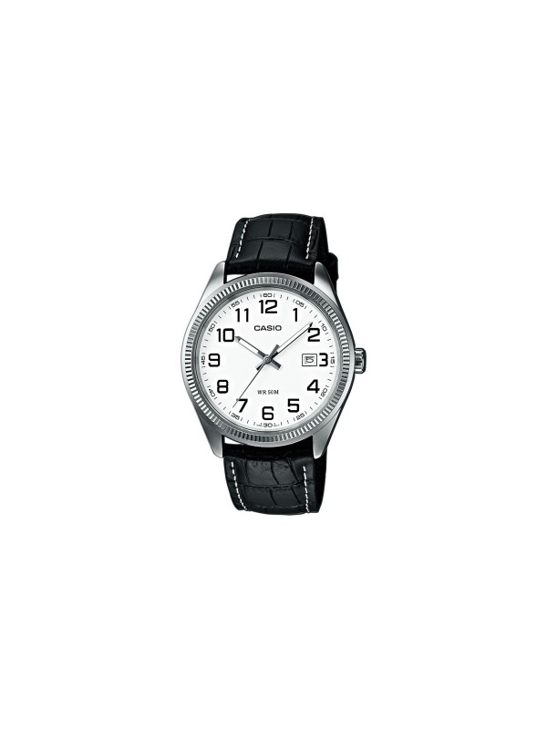 Elegantni Casio muški sat sa crnom kožnom narukvicom, srebrnim kućištem i belim brojčanikom. Savršen spoj stila i funkcionalnosti!