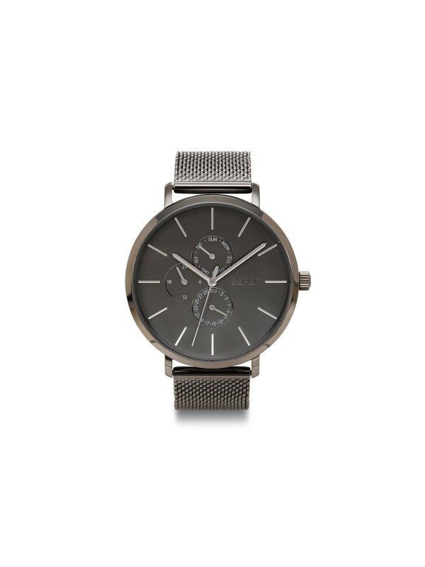 Elegantni muški sat u gun metal boji sa čeličnom mesh narukvicom, kvarcni mehanizam, vodootporan do 50m, prečnik kućišta 44mm.