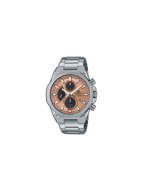 Tanak Casio Edifice solarni hronograf sa safirnim staklom i luksuznim dizajnom u pastelno bakarnoj boji.