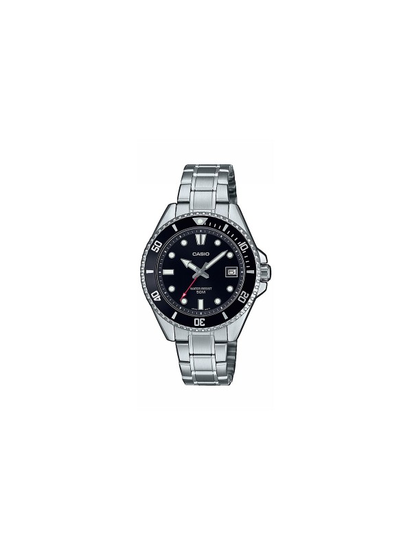 Otkrijte Casio, sportski sat sa rotirajućim okvirom, neon displejem i vodootpornost do 50m. Elegancija u crnom čeliku.