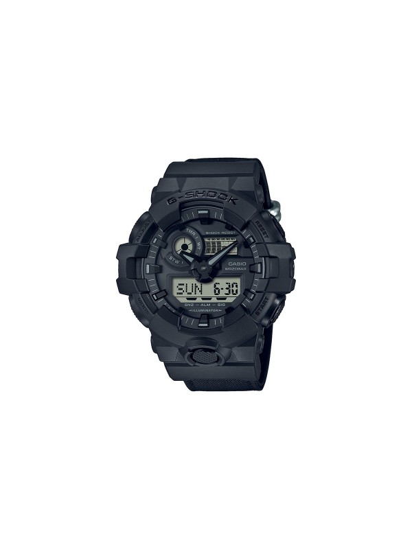 Otkrijte izdržljivost G-SHOCK GA-700BCE-1AER s crnom platnenom narukvicom. Savršen sat za svaku avanturu.