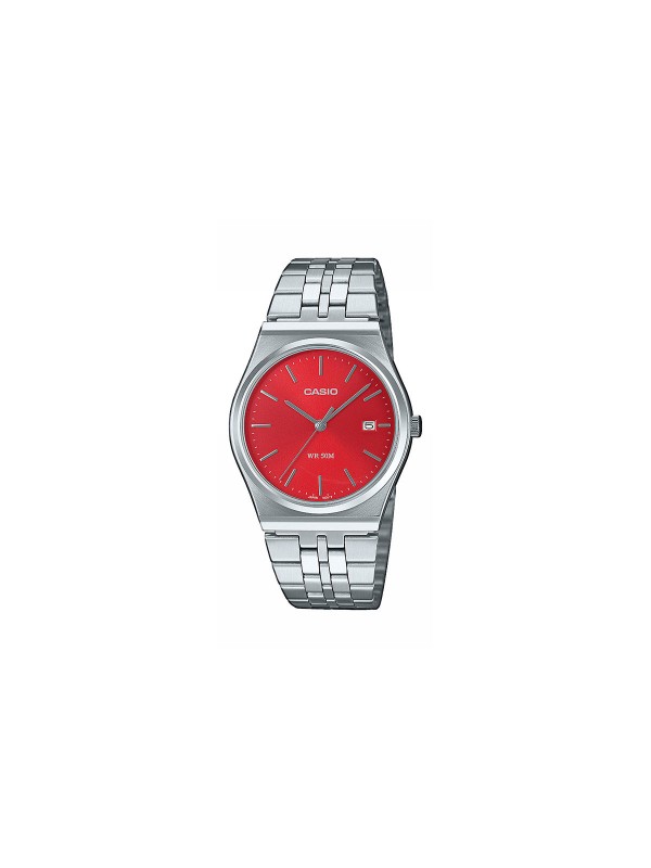 Otkrijte CASIO MTP-B145D-2A2VEF: klasičan dizajn, crveni brojčanik, datum, vodootporan do 50m. Idealno za svaki stil!