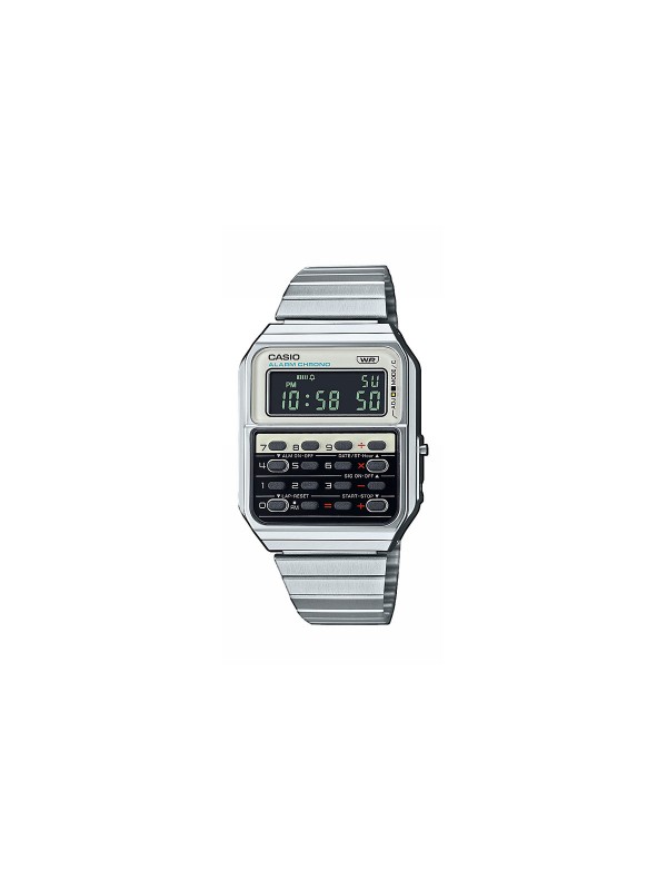 Otkrijte CASIO Vintage Edgy CA-500WE-7BEF, sat sa kalkulatorom i retro šarmom. Vodootporan, sa štopericom i dvostrukom vremenskom zonom.