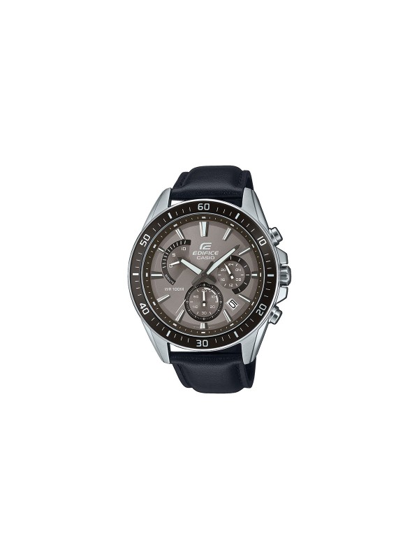 Otkrijte CASIO EDIFICE EFR-552L-5AVUEF, klasični hronograf s crnom kožnom narukvicom, neon displejem i vodootpornost do 100m.