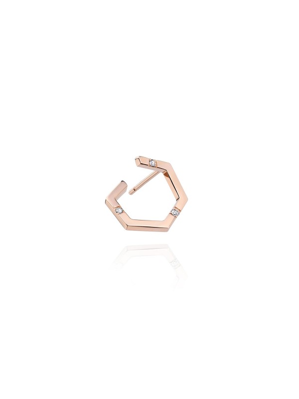 Otkrijte luksuz Burato Amuleto single minđušu za desno uvo - 18ct roze zlato, beli dijamanti, šestougaoni dizajn. Savršenstvo u svakom komadu.