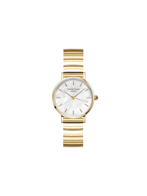 Elegantni Rosefield ženski sat u boji žutog zlata sa sedef brojčanikom, prečnika 26mm, savršen za sofisticirane dame.