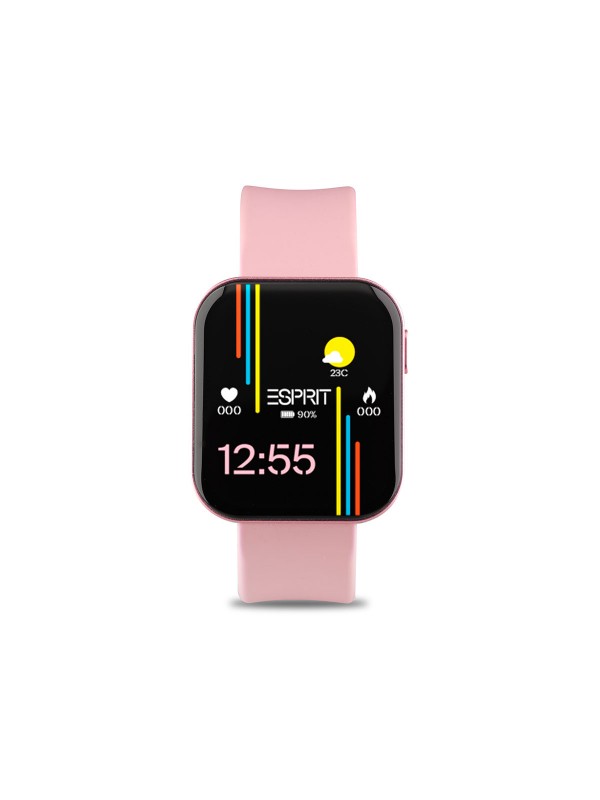 Moderan Esprit pametni sat sa roze silikonskom narukvicom, AMOLED displejom i naprednim funkcijama za aktivan stil života.