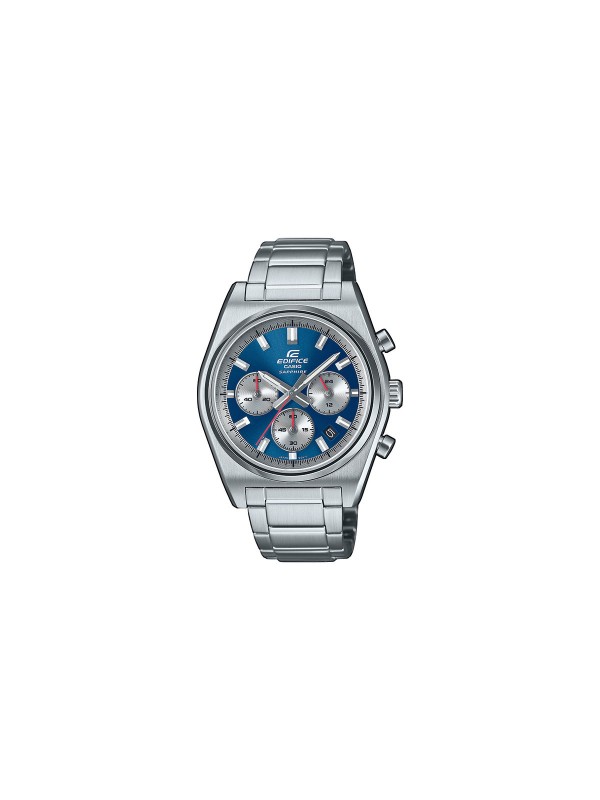 Sportski i elegantni Casio Edifice hronograf sa plavim brojčanikom, inspirisan klasičnim automobilima, savršen za svaku priliku.
