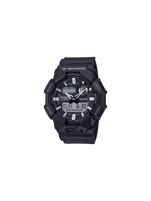 G-SHOCK crni sat sa 10-godišnjom baterijom, svetskim vremenom, štopericom i LED svetlom za maksimalnu funkcionalnost i ekološku održivost.