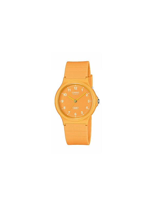 Ekološki odgovoran Casio MQ-24B-9BEF unisex sat sa žutim kućištem i narukvicom. Minimalistički dizajn, vodootporan, idealan za svakodnevnu upotrebu.