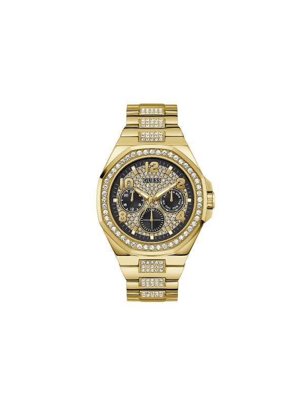 Elegantni muški sat u boji žutog zlata sa cirkonima, prečnika 46mm, nudi stil i funkcionalnost uz kvarcni mehanizam i vodootpornost do 50m.