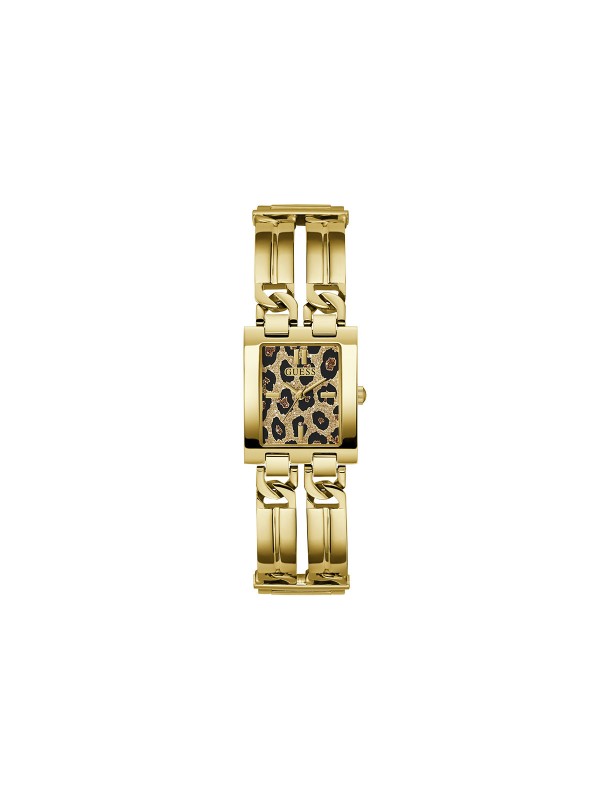 Elegantni ženski sat GUESS sa leopard šarom i cirkonima, savršen za svaki stil. Samopodesivi G-linkovi za idealno pristajanje.