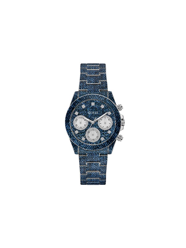 GUESS ženski sat "Indigo" GW0750L1: Teksas print, multifunkcionalni brojčanik, prečnik 38mm, vodootporan do 50m. Dodajte stil svom izgledu!