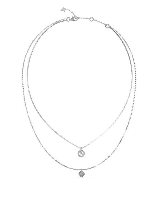Elegantna Guess ženska dupla ogrlica u boji srebra sa 4G logotipom i cirkonima. Podesiva dužina 41-46cm. Dodajte sjaj svom stilu!