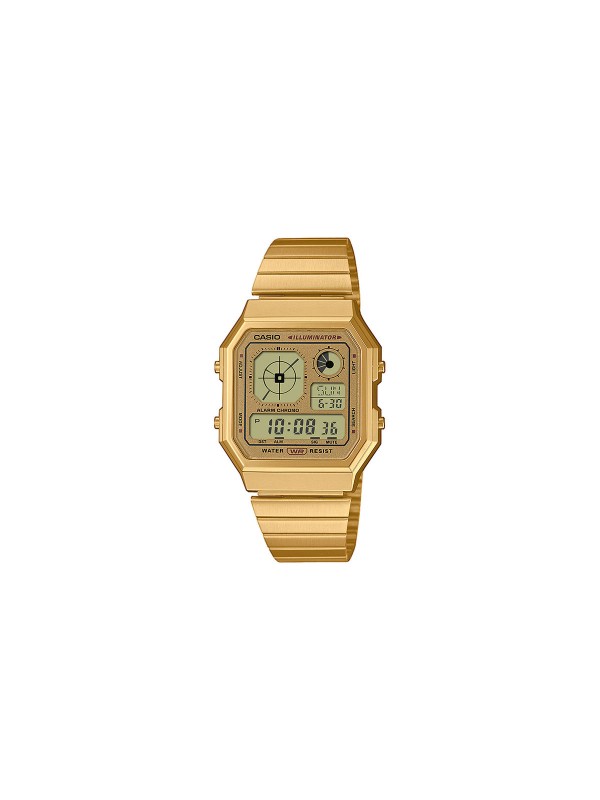 Casio Vintage digitalni sat u retro dizajnu žutog zlata sa LED osvetljenjem, svetskim vremenom i vodootpornošću, idealan za svakodnevnu upotrebu.