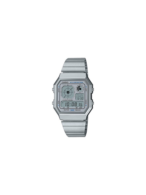 Casio Vintage digitalni sat u retro dizajnu sa srebrnim kućištem i narukvicom, nudi LED osvetljenje, svetsko vreme i vodootpornost.