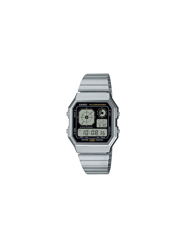 Casio Vintage digitalni sat u retro dizajnu sa crnim brojčanikom i srebrnim kućištem, nudi LED osvetljenje, svetsko vreme i vodootpornost.