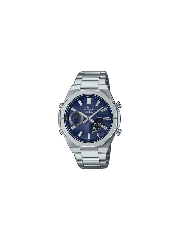 Casio Edifice analogno-digitalni hronograf sa safirnim staklom, teget brojčanikom i Bluetooth povezivanjem, inspirisan moto sportom.