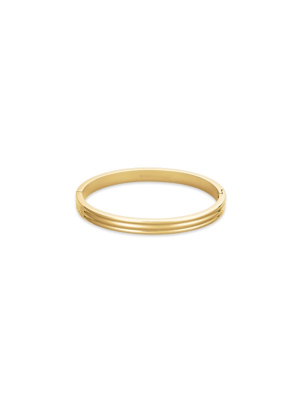 Elegantna Rosefield STRIPED BANGLE narukvica u boji žutog zlata, izrađena od nerđajućeg čelika, savršen detalj.