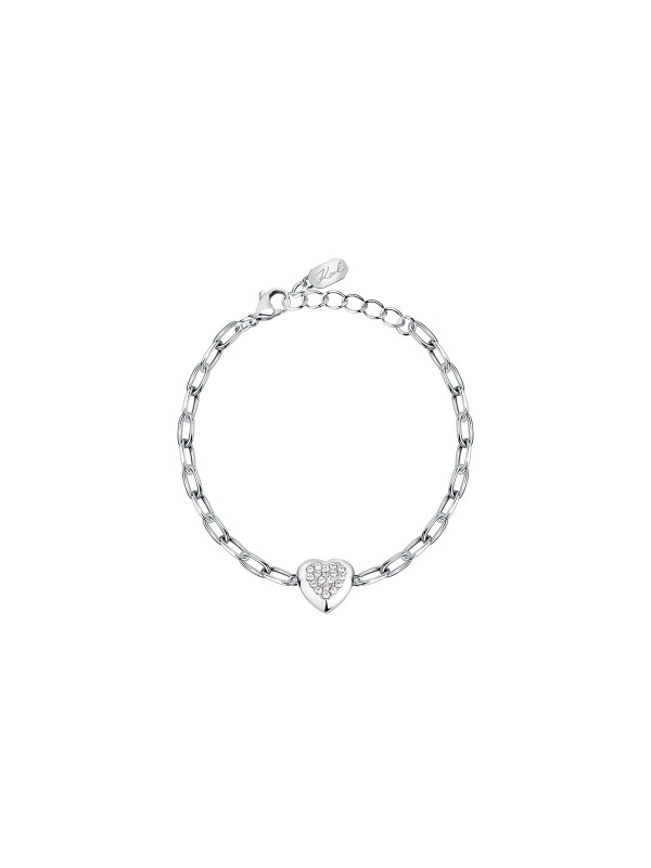 Karl Lagerfeld CHARMS narukvica KLAYD15 – elegantna ženska narukvica od čelika u boji srebra sa srcem ukrašenim cirkonima. Dužina 16+3 cm.