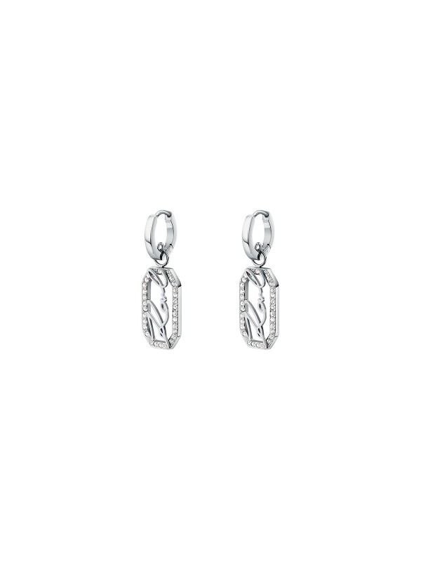 Karl Lagerfeld CRYSTALS minđuše KLAYC46 – viseće ženske minđuše od čelika u boji srebra sa pavé cirkonima i KARL logom. Dužina 3,3 cm.