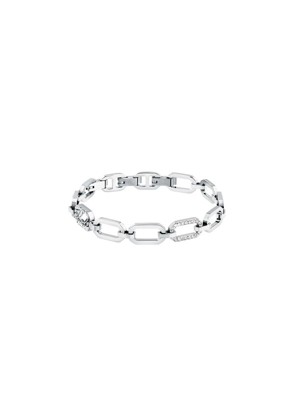 Karl Lagerfeld CRYSTALS narukvica KLAYC31 u boji srebra sa oktagonalnim karikama, ukrašena cirkonima i Karl logoom. Dužina 16+3 cm.