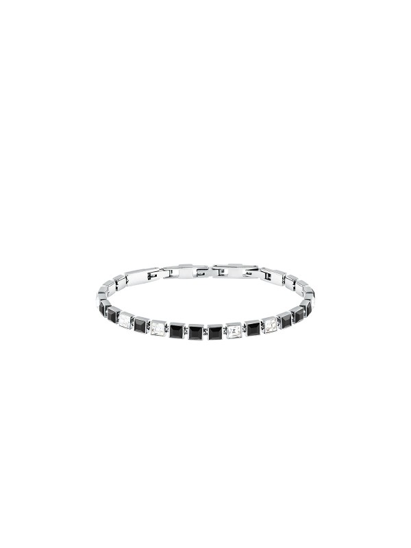 Karl Lagerfeld CRYSTALS narukvica KLAYC23 u boji srebra, sa crnim i providnim kockastim kristalima. Dužina 16+2 cm.