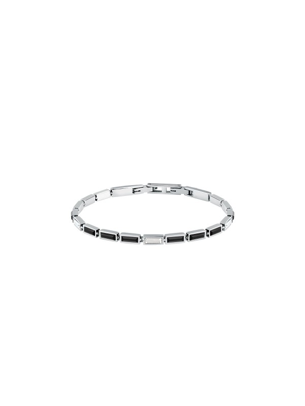 Elegantna Karl Lagerfeld CRYSTALS narukvica KLAYC19 od nerđajućeg čelika u boji srebra sa crnim i providnim baguette kristalima. Dužina 16+1,5 cm.